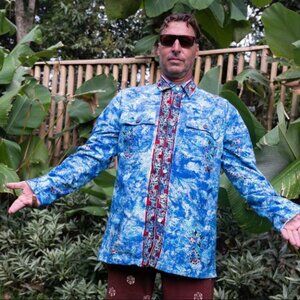 Blue Batik Osing Bomber jacket single liner. XL